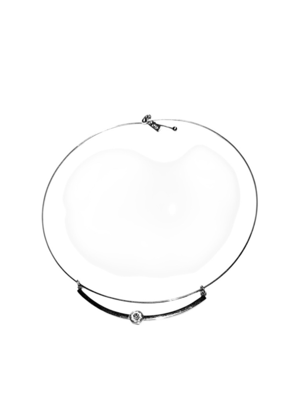 WHBM Choker Necklace Single Crystal Accent Wire Collar Band Silver